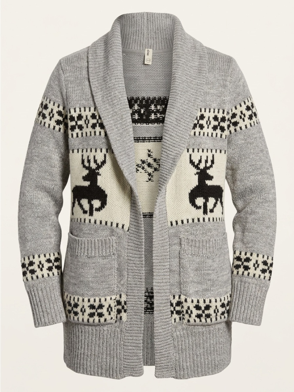 Bluenotes Gray Knit Deer Cowichan Shawl Cardigan Sweater Women's Size S GUC